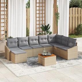 Conjunto de Sofás de Jardim com Almofadas de 9 Peças Bege Vime Acácia