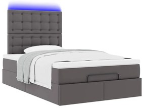 Estrutura de cama otomana com colchão cinza couro falso