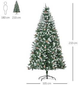 Árvore de Natal Artificial Ø105x210cm com 1440 Pontas de PVC e 75 Pinhas Base Dobrável e Suporte de Aço Decoração de Natal para Interiores Verde