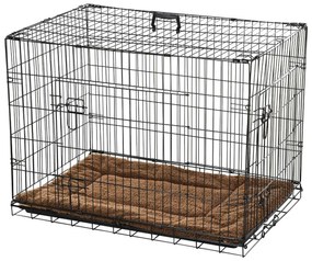 PawHut Gaiola para Cães com Almofada Incluída Gaiola para Animais de Estimação com Alça de Transporte 60x43x49,5cm Preto e Marrom