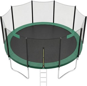 Trampolim de 427 cm, para crianças com rede de segurança e cobertura de borda e Escada Verde escuro