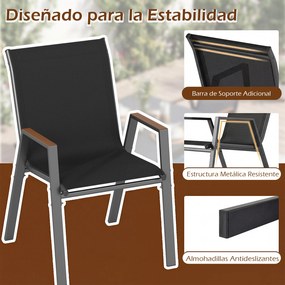Conjunto de 6 Cadeiras de Jardim Empilháveis (PACOTE SÓ INCLUI 6 CADEIRAS, MESA NÃO INCLUIDA), 56 x 66 x 88 cm, Encosto Alto Ergonómico, Preto