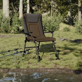 Cadeira de pesca c/ apoios de braços dobrável cinza-acastanhado