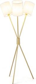 Candeeiro de Pé com Tripé, 58,5 x 57 x 160 cm, 3 Abajures de Tecido, Dourado