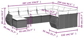 10 pcs conjunto de sofás p/ jardim com almofadões vime PE bege