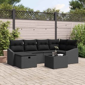 vidaXL Conjunto de Sofá para Jardim de 7 Peças com Almofadas Preto Rattan Poliéster