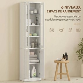 Móvel de casa de banho com 6 níveis 38 L x 26 P x 160 A cm, móvel de arrumação com 4 portas com fecho suave e prateleiras ajustáveis, branco