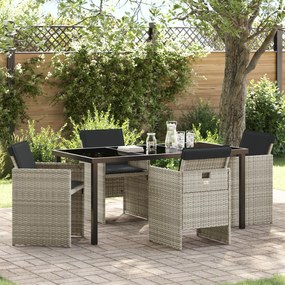 Conjunto de Jantar de 5 Peças vidaXL com Almofadas Cinza Claro de Ratt