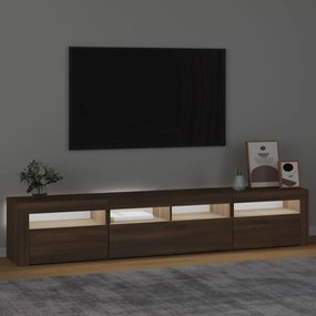 Móvel de TV com luzes LED 210x35x40 cm cor carvalho castanho