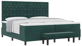 Cama Box Spring com Colchão &amp; Banco Verde Escuro 200x200 cm Veludo