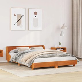 Cama sem colchão 160x200 cm madeira pinho maciço castanho-mel