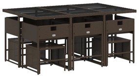 11 pcs conjunto jantar p/ jardim c/ almofadões vime PE castanho