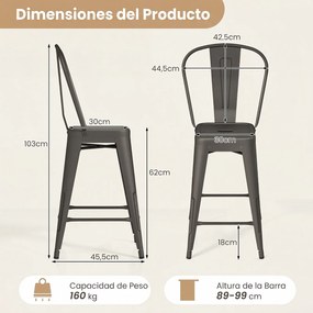 Conjunto de 4 Bancos de Bar, 44,5 x 45,5 x 103 cm, Empilháveis, Cinzento