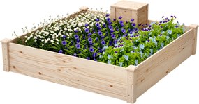 Floreira de madeira quadrada para horta exterior com caixote de compostagem de design e fundo aberto, 123 x 123 x 25,5 cm, madeira natural
