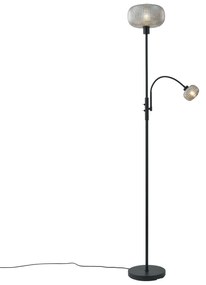 Candeeiro de pé de design preto com vidro fumado 2 luzes - Brianna Design