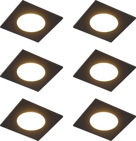 Conjunto de 6 focos embutidos modernos pretos com LED regulável em 3 níveis IP65 - Simply