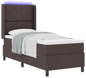 Cama Box Spring vidaXL com Colchão e LED Marrom Escuro 90x190 cm Tecid