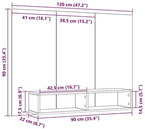 Gabinete de TV de Parede Carvalho Preto 120 x 23.5 x 90 cm
