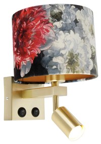 Aplique de Parede Latão com Candeeiro de Leitura e Abajur 18 cm Flores - Brescia Moderno