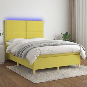 vidaXL Cama box spring c/ colchão e LED 140x200 cm tecido verde