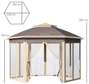 Tenda Dobrável 4,05x3,4x2,85 m Tenda de Jardim Hexagonal com Duplo Tet