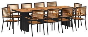 Conjunto de Jantar de Jardim vidaXL 11 Peças Preto Rattan Poliéster Ac