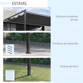 Outsunny Pérgola de Parede de Jardim 3,9x2,9 m Pérgola com Teto Retrát