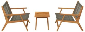 Conjunto de Cadeiras e Mesa - 3 Peças em Madeira de Acácia Maciça Cinz
