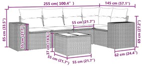 6 pcs conj. sofás jardim com almofadões vime PE cinzento-claro
