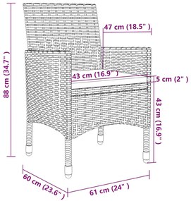 7 pcs conjunto de jantar p/ jardim c/ almofadões vime PE/vidro