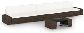 6 pcs conjunto lounge p/ jardim c/ almofadões vime PE castanho