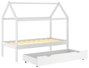 Cama para crianças c/ gaveta 80x160 cm pinho maciço branco