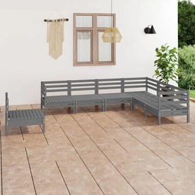 7 pcs conjunto lounge de jardim pinho maciço cinzento