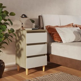 vidaXL Mesa de cabeceira pernas de madeira 40x35x69cm branco/carvalho
