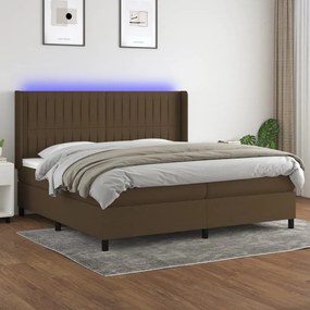 Cama box spring c/ colchão/LED 200x200cm tecido castanho-escuro