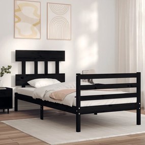 vidaXL Estrutura de cama com cabeceira 90x200 cm madeira maciça preto