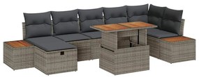 vidaXL Conjunto de Sofá de Jardim com Almofadas Cinza de Rattan Poliéster