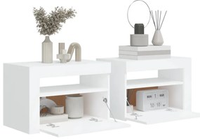 Mesas cabeceira c/ luzes LED 2 pcs 60x35x40 cm branco