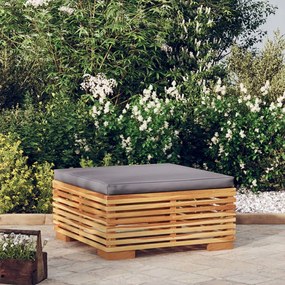 vidaXL Apoio de pés para jardim c/ almofadão cinza-escuro teca maciça
