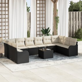 Conjunto de Sofá de Jardim de 10 Peças com Almofadas Marrom Vime Polié