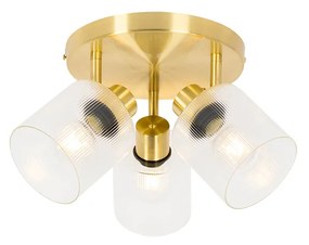 Candeeiro de teto dourado com vidro 3 luzes ajustáveis redondo - Laura Art Deco