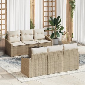 Conjunto de Sofá de Jardim 7 Peças com Almofadas Bege Rattan Sintético