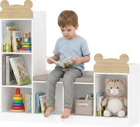 Estante Infantil com Cantinho de Leitura, 121 x 30 x 106 cm, 3 em 1, Branco