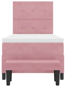 Cama Box Spring com Colchão e Banco Rosa 90x190 cm Veludo