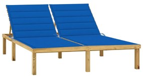 vidaXL Espreguiçadeira dupla c/ almofadões azul real pinho impregnado