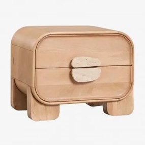 Mesa De Cabeceira 55x40 Cm Em Madeira De Manga E Pedra Natural Kivalina Travertino - Madeira De Manga Clara - Sklum