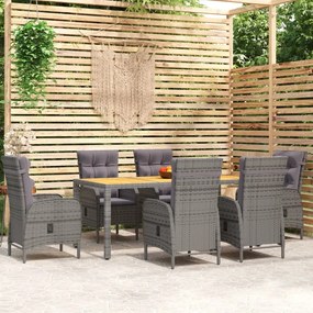 vidaXL 7 pcs conjunto de jantar para jardim vime PE cinzento