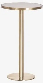 Mesa Alta De Bar Redonda Ø60 Cm Em Grés Xiren Branco - Dourado Escovado - Sklum