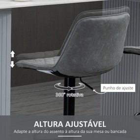 Conjunto de Bancos de Bar Estofados em PU (MESA NÃO INCLUIDA) Bancos Altos de Sala de Jantar com Altura Ajustável 46,5x51x86-106 cm Cinzento