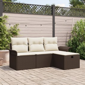 Conjunto de Sofá para Jardim de 4 Peças com Almofadas Castanho Polirat